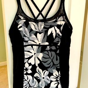 Black Floral Tankini Top